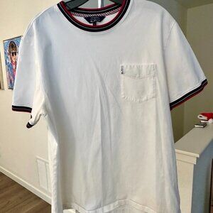 Ben Sherman Men’s T-Shirt | White with Contrast Trim & Pocket | Size Large